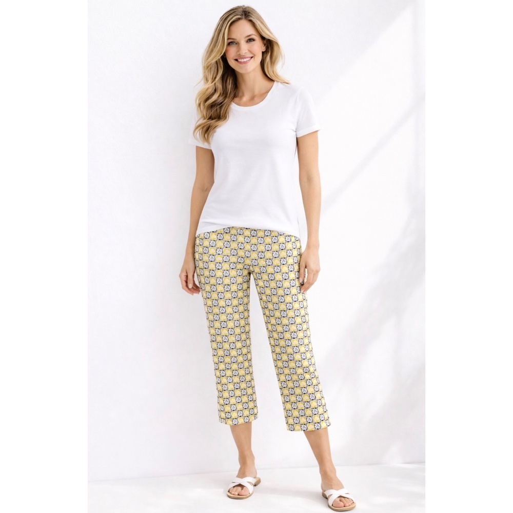 J MCLAUGHLIN IVY CAPRI PANTS PULL ON BACK POCKETS VIBRANT GEOMETRIC PULL ON 8